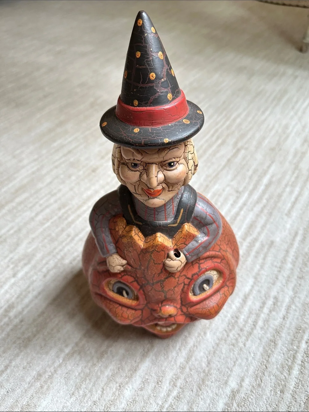 Folk art Halloween Witch in Double Sided Pumpkin Terracotta Crackle Finish 15